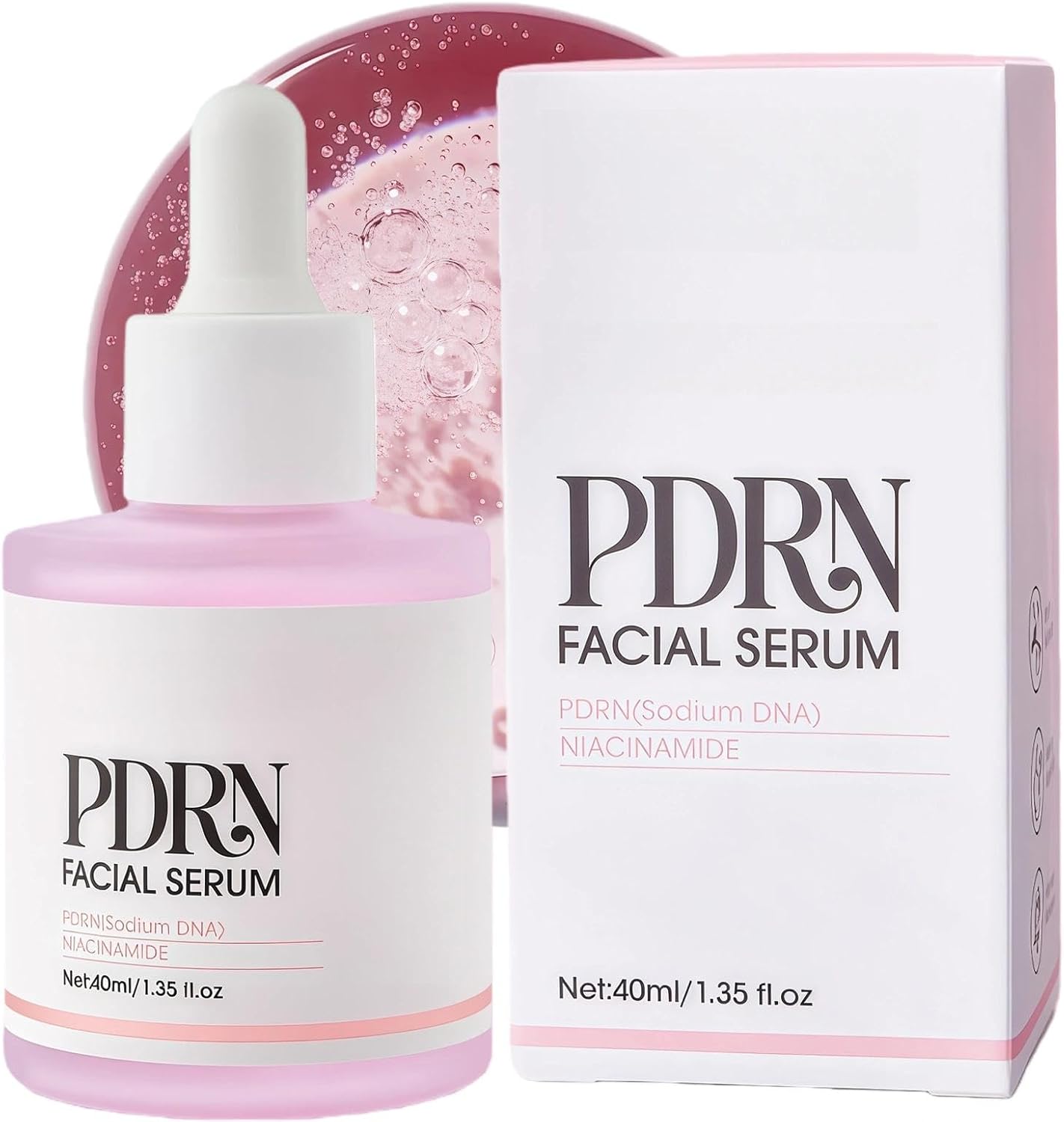 Pink Glow Serum – Salmon DNA PDRN & Peptide Complex, Niacinamide for Hydration, Moisturizing & Firming, Brightens Uneven Skin Tone, Korean Skincare Facial Serum, 40ML