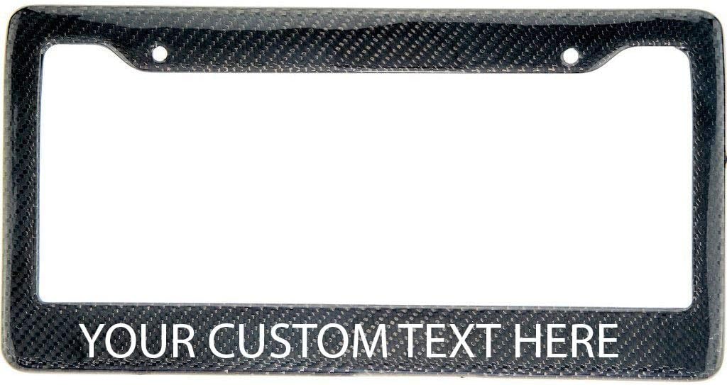 Real 100% Carbon Fiber License Plate Frame Tag Cover FF - C with Matching Screw Caps - 1 Frame (Custom Text Black)
