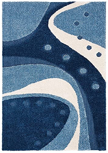 Image of Export Quality Microfiber Hand Woven Shaggy Carpet Collection with 2 inch Pile Height Carpet for Living Room & Hall Size 7x7 feet Round coular Ivory /Blue