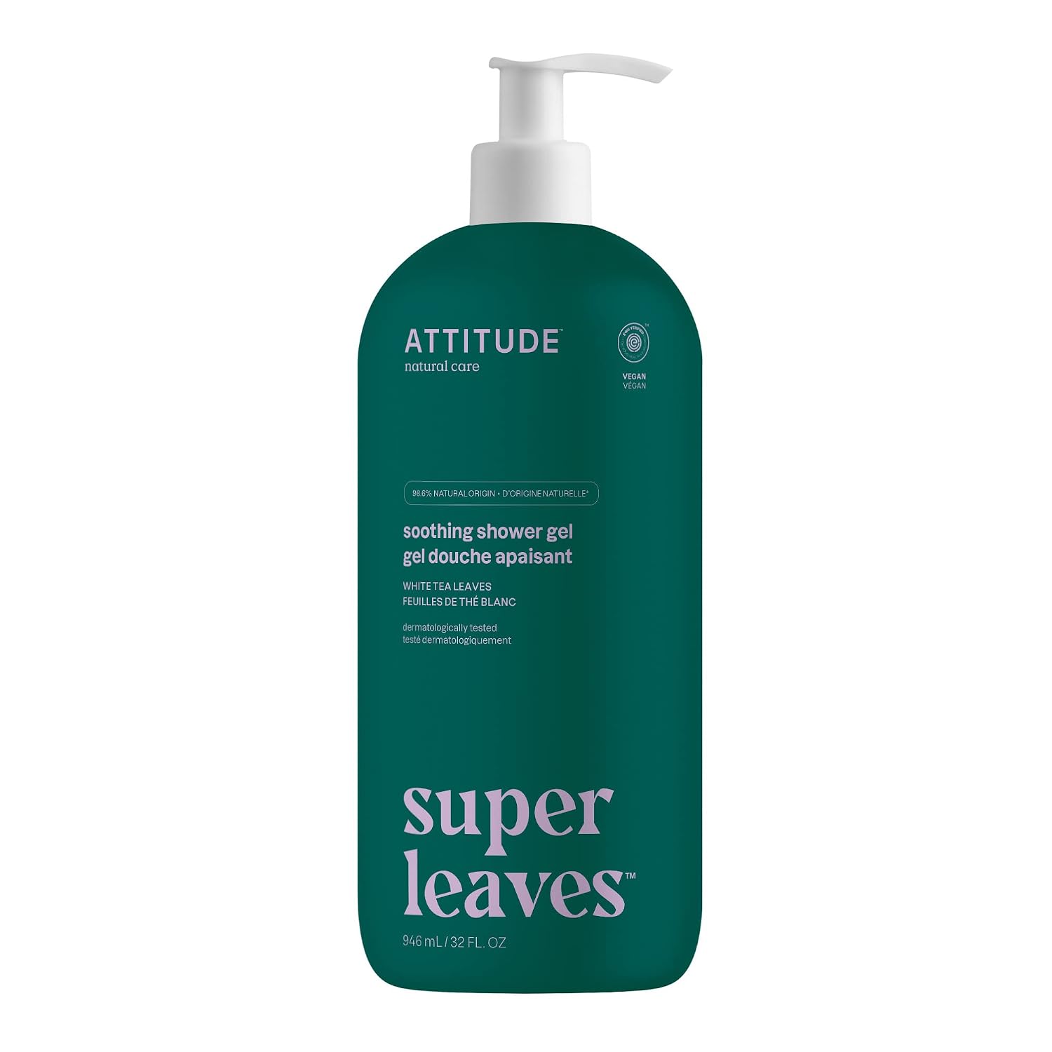 ATTITUDE Body Wash, EWG Verified, Plant- and Mineral-based Ingredients, Vegan and Cruelty-free Beauty and Personal Care Products, White Tea Leaves, 32 Fl Oz