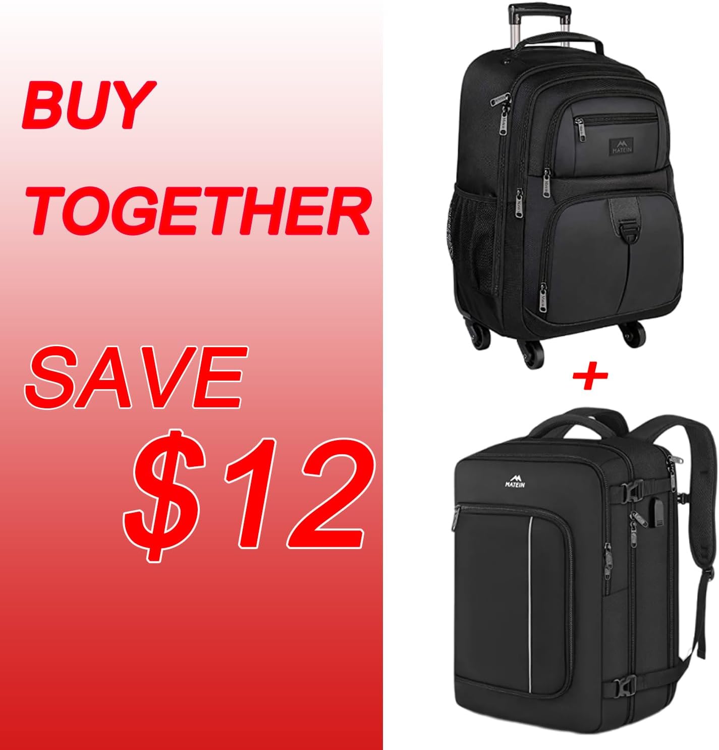 MATEIN 17 in Wheeled Backpack & 17 in Carry on Backpack for