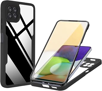 Ysnzaq Full Body Clear Case for Samsung Galaxy A22 5G, Military-Grade Shockproof Drop Proof Phone Case with Build in Screen Protector Cover for Samsung A22 5G QB Black