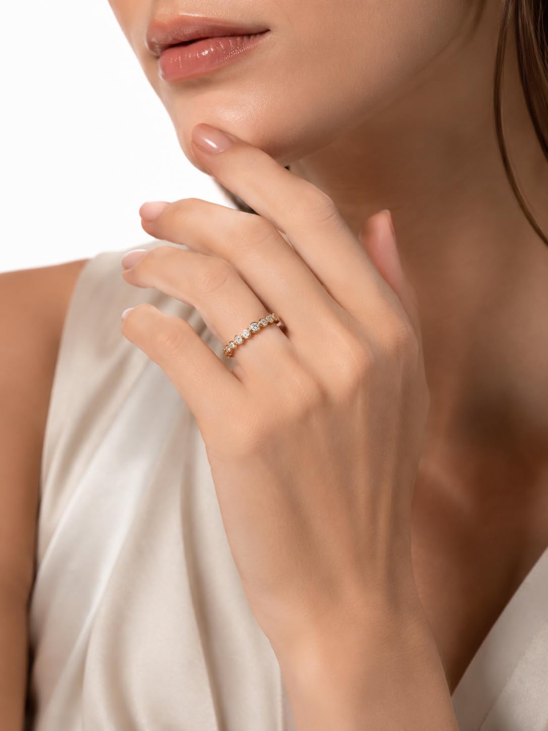 Moissanite/Emerald Bezel Eternity Rings for Women Solid 925 Sterling Silver