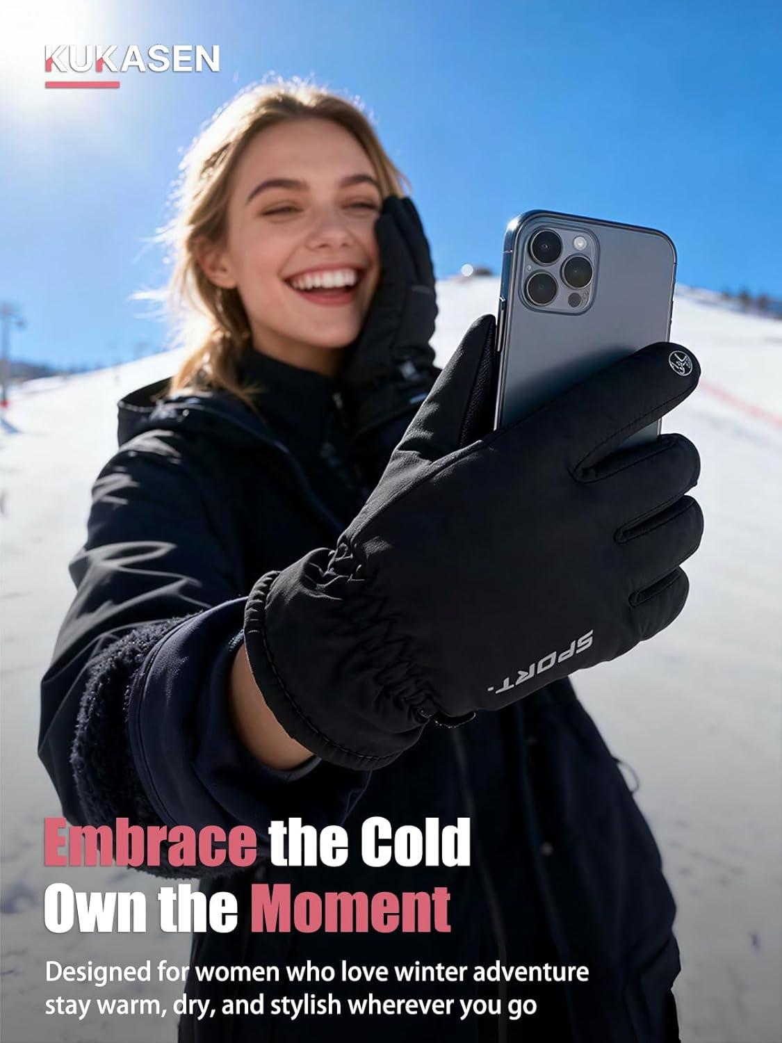 Women’s Ski Gloves with 3M Thinsulate Waterproof Protection, Plush Fleece Touchscreen Snow Gloves – Warm Anti-Slip Gloves - Image 7