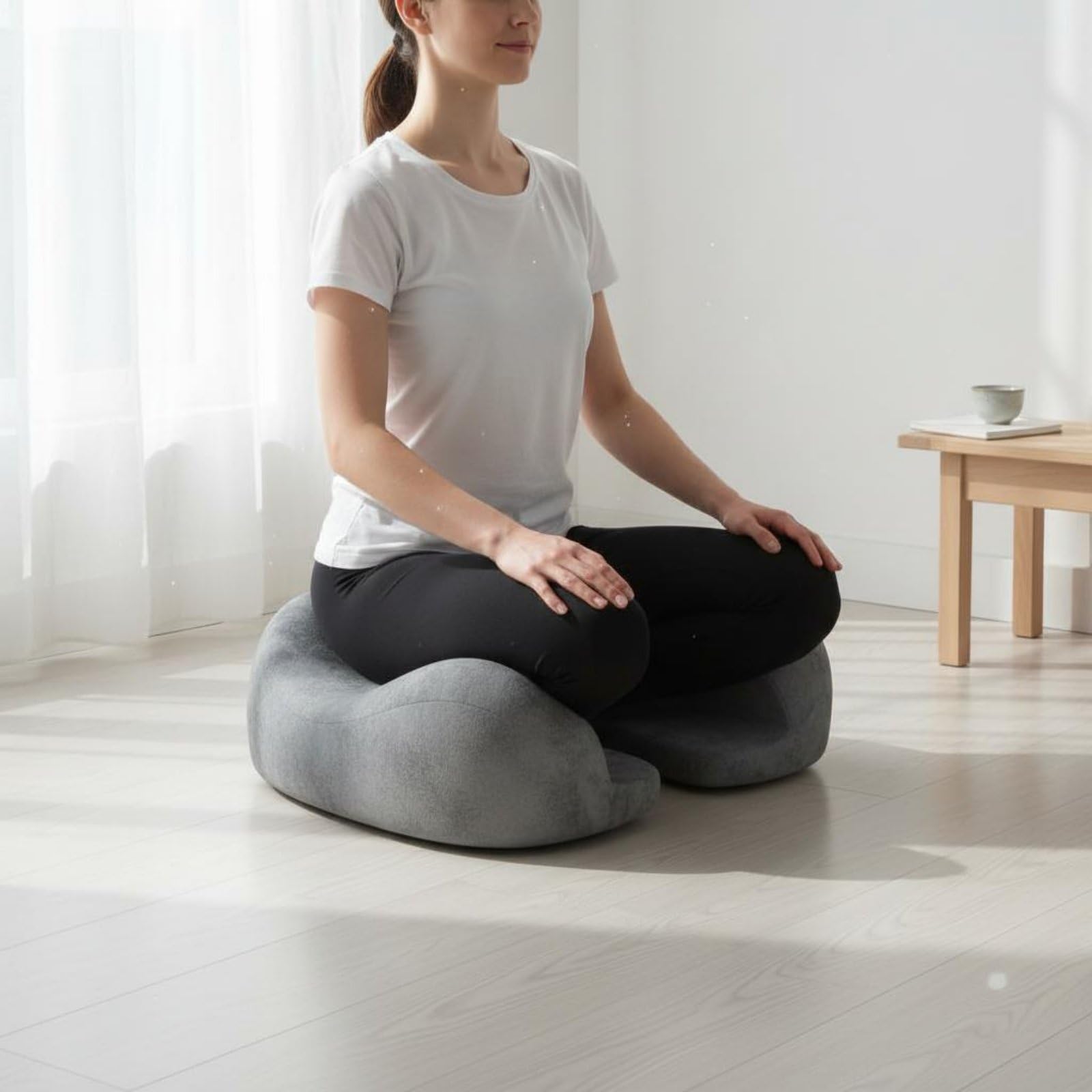 Cuscino da Meditazione Cuscino da Pavimento Seduta da Terra Guanciale Ergonomico con Forma Sagomata per Sedere a Gambe Incrociate O in Ginocchio con