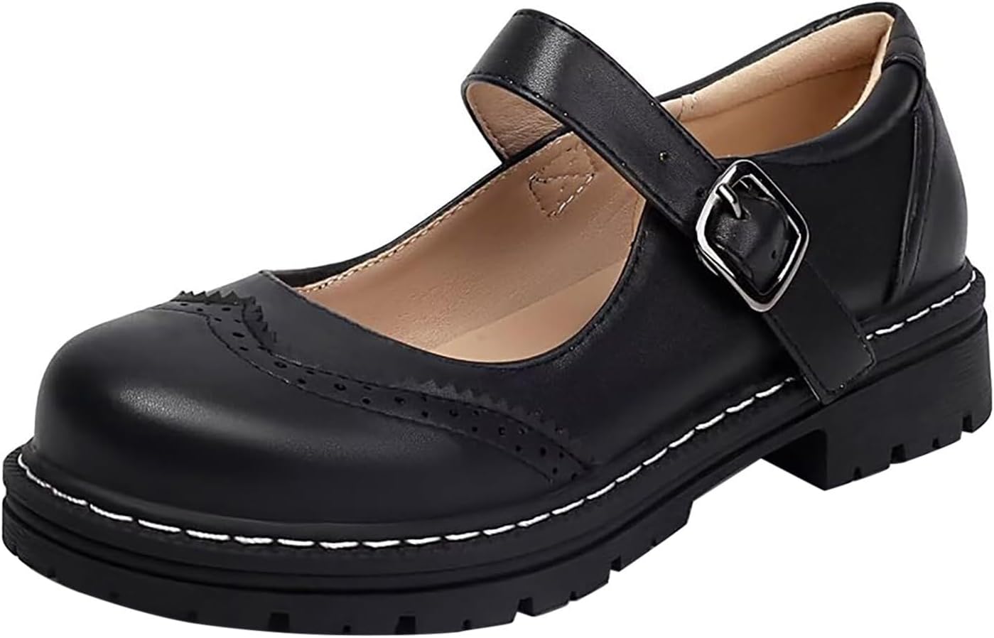 Womens Leather Mary Jane Shoes Lolita Princess Shoes Sweet Shallow Mouth Shoe Chunky Platform Round Toe Shoe Retro Gothic Footwear With Buckle Strap Low Block Dress Pumps Jk Uniform Heels