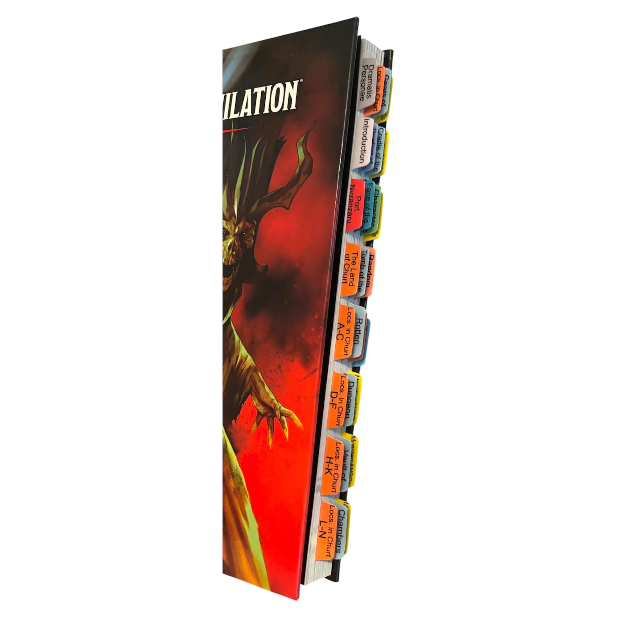 Book Tabs for Dungeons & Dragons Tomb of Annihilation. Laminated, Durable, Color-Coded Repositionable Tabs (Book not Inlcluded). Includes Alignment Card for Easy Installation.