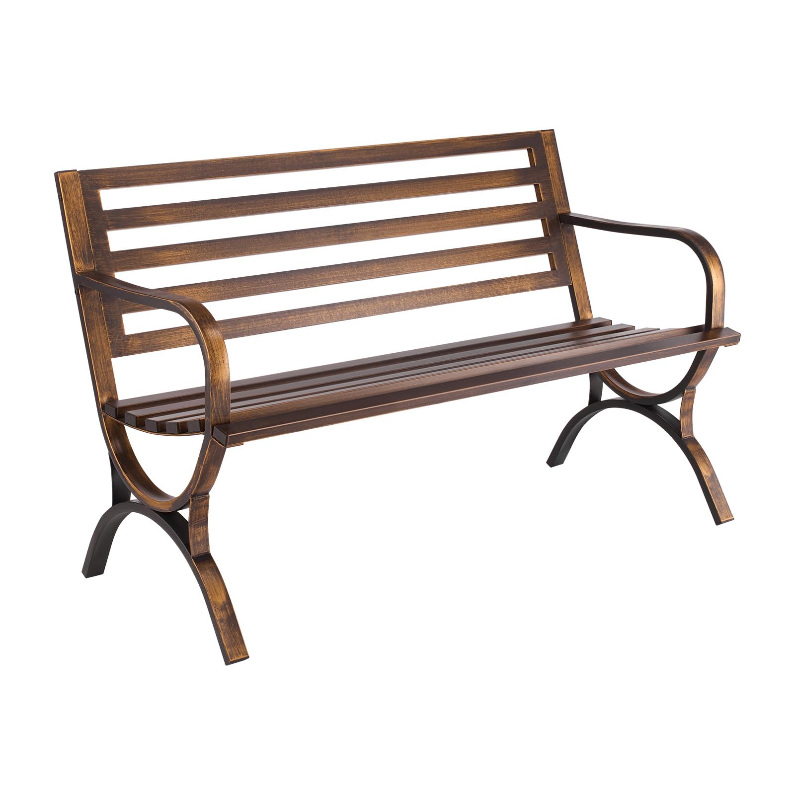 VEVOR Panca da Esterno, 127 cm, Struttura in Acciaio al Carbonio con Schienale a Doghe e Braccioli con Bordo Arrotondato, Panca da Esterno Resistente alle Intemperie per Patio, Giardino, Parco