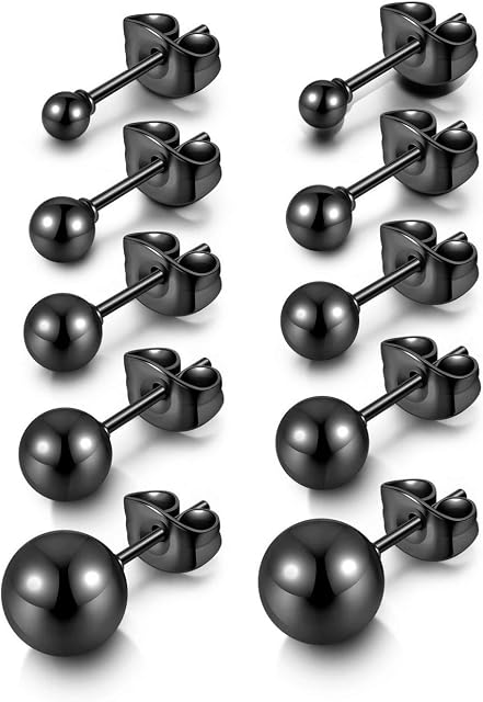 AllerPierce Hypoallergenic Ball Earrings Studs Set Cartilage Earrings Stainless Steel Round Ball Studs Earrings for Women Men 3mm-8mm10Pcs