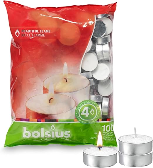 BOLSIUS Smokeless Tea Light Candles 100 Count, LongLasting Tealight Candles