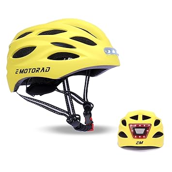 EMotorad Cycling Helmet with Front and Rear LED for Rider Visibility Hard Shell Quality Material Premium Matt Finish Yellow Adjustable Bicycle Helmet