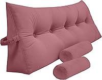 Vista 19 de Almohada triangular de lectura para reposo en cama, cojín bolster grande para cabecero, respaldo, almohada de cuña con dos almohadas enrollables