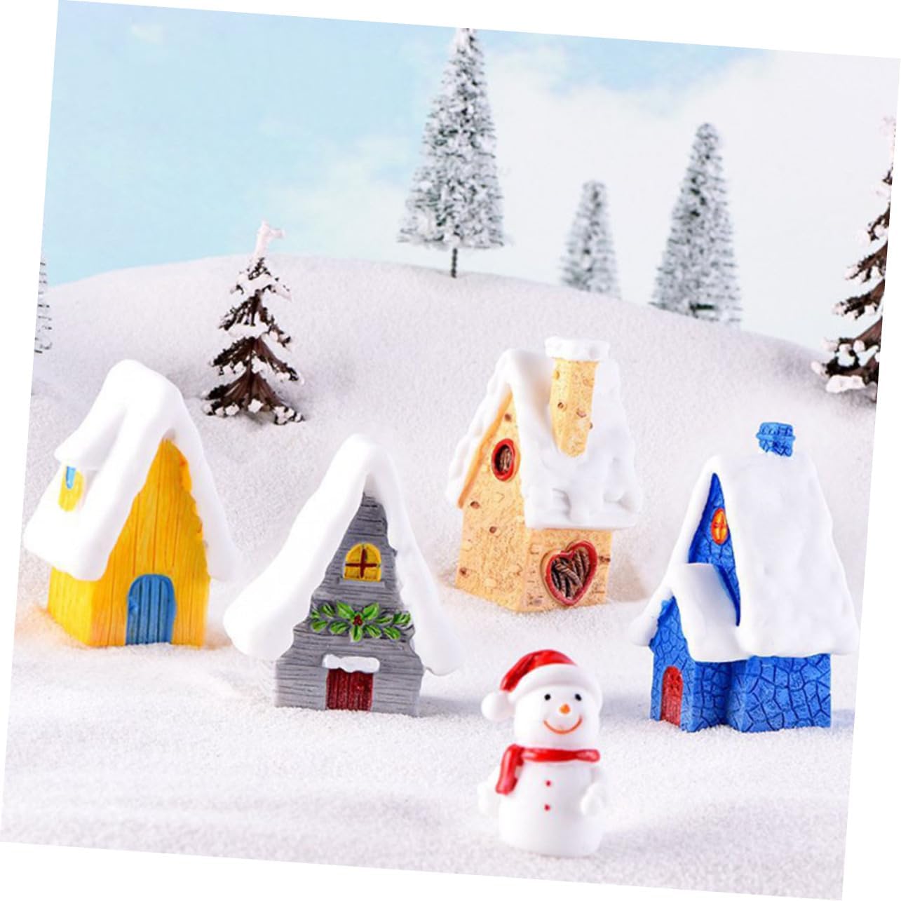 7pcs Miniature Christmas House Decor Resin Xmas Decorations Creative Home Party Centerpiece for Holiday Celebrations Mixed Style