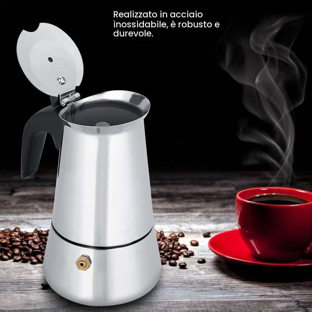 Caffettiera a induzione, in acciaio inox, adatta per tutti i tipi di piani cottura, 450 ml (300 ml)