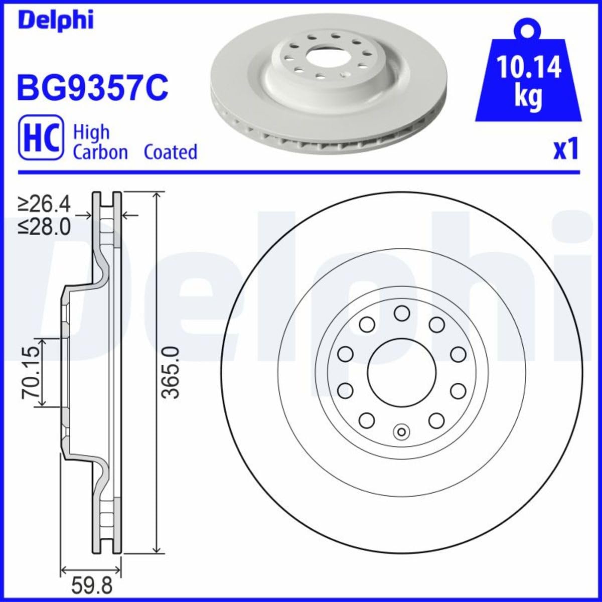 DELPHI BG9357C, 2 szt Tarcze Hamulcowe 365mm