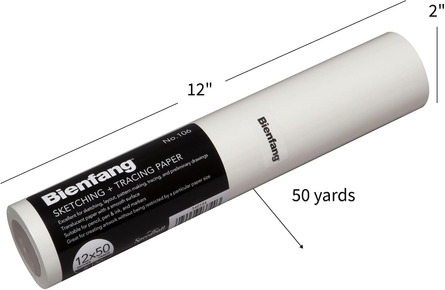Bienfang Sketching & Tracing Paper Roll, White, 12 Inches x 50 Yards - for Drawing, Trace, Sketch, Sewing Pattern