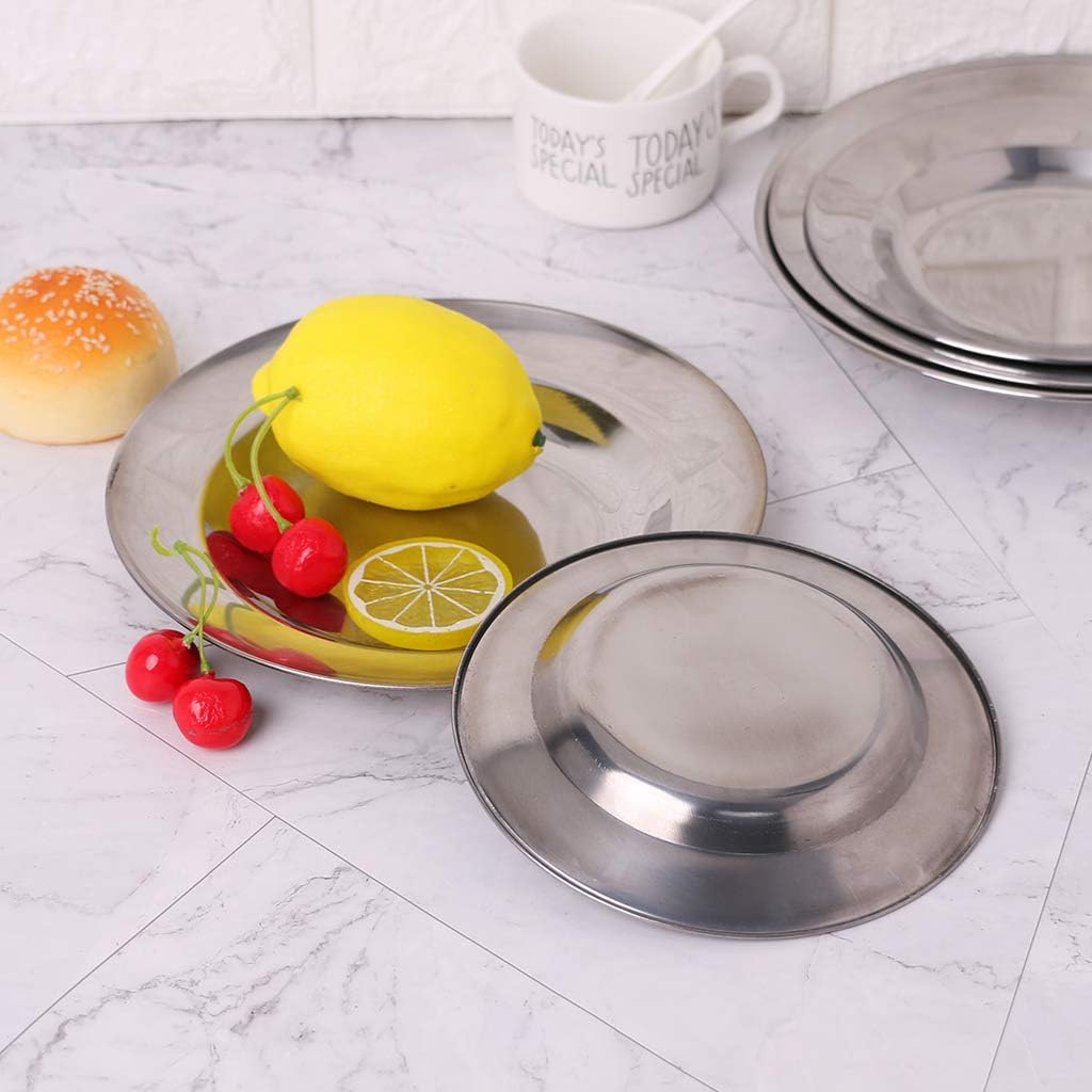 Tableware,Stainless Steel Round Dinner Plate Dish Tray Food Container Outdoor Camping