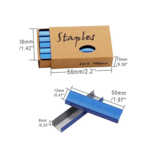 Miniatura 6 de 6000 grapas de color azul para escritorio manual 266 recambio de grapadora estándar, 1000 unidades por paquete, 6 unidades en total, 6000 unidades