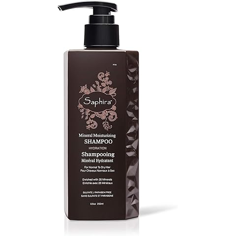 Saphira Mineral Moisturizing Shampoo, Hydration and Shine for Dry, Damaged, Permed or Chemically Treated Hair and Scalp, Sulfate-Free, Paraben-Free, Vegan, Prevents Frizz and Split Ends
