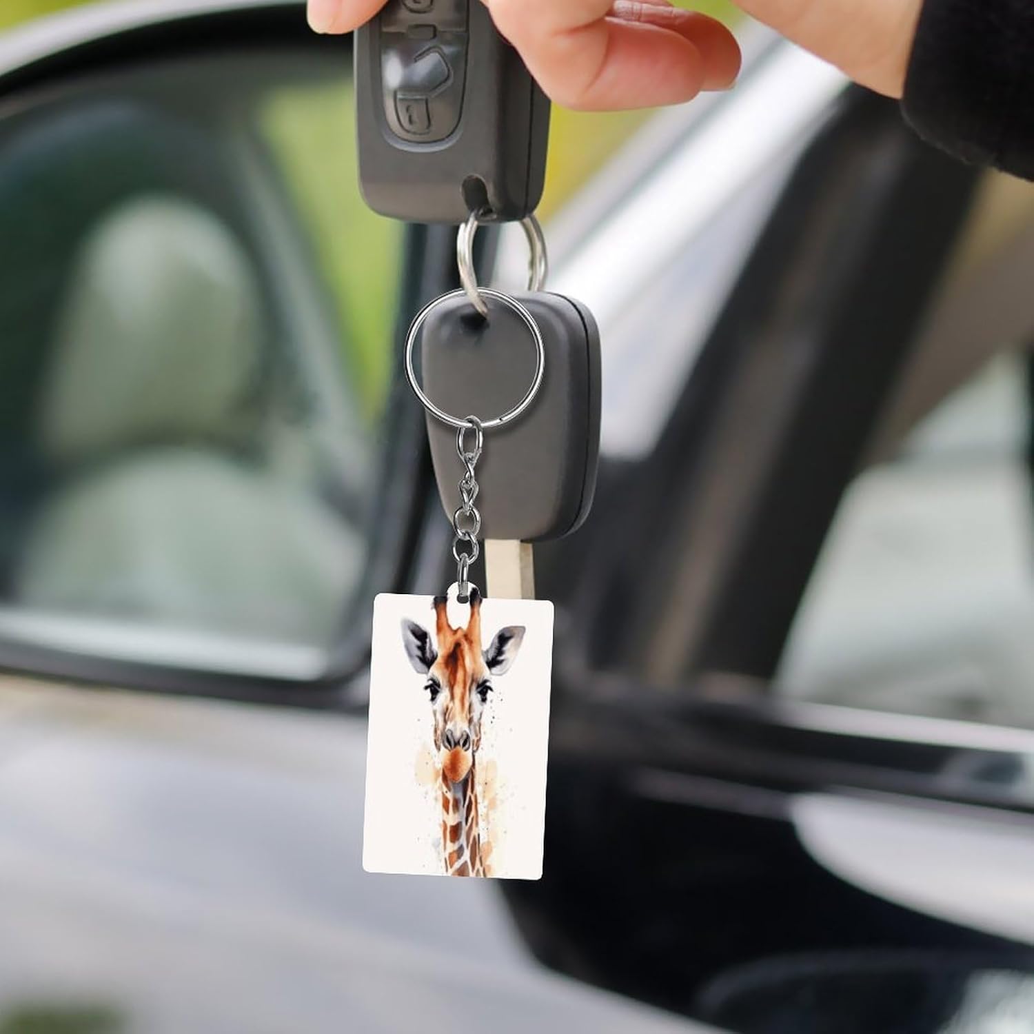 Stylish Animal Watercolor Giraffe Keychain Cute Key Chain Double-Sided Key Ring Popularity Key Fob Small Frame Keychains Lightweight Diy Key Holder Craft Supplies Key Charm For Personalized Gifts image 5