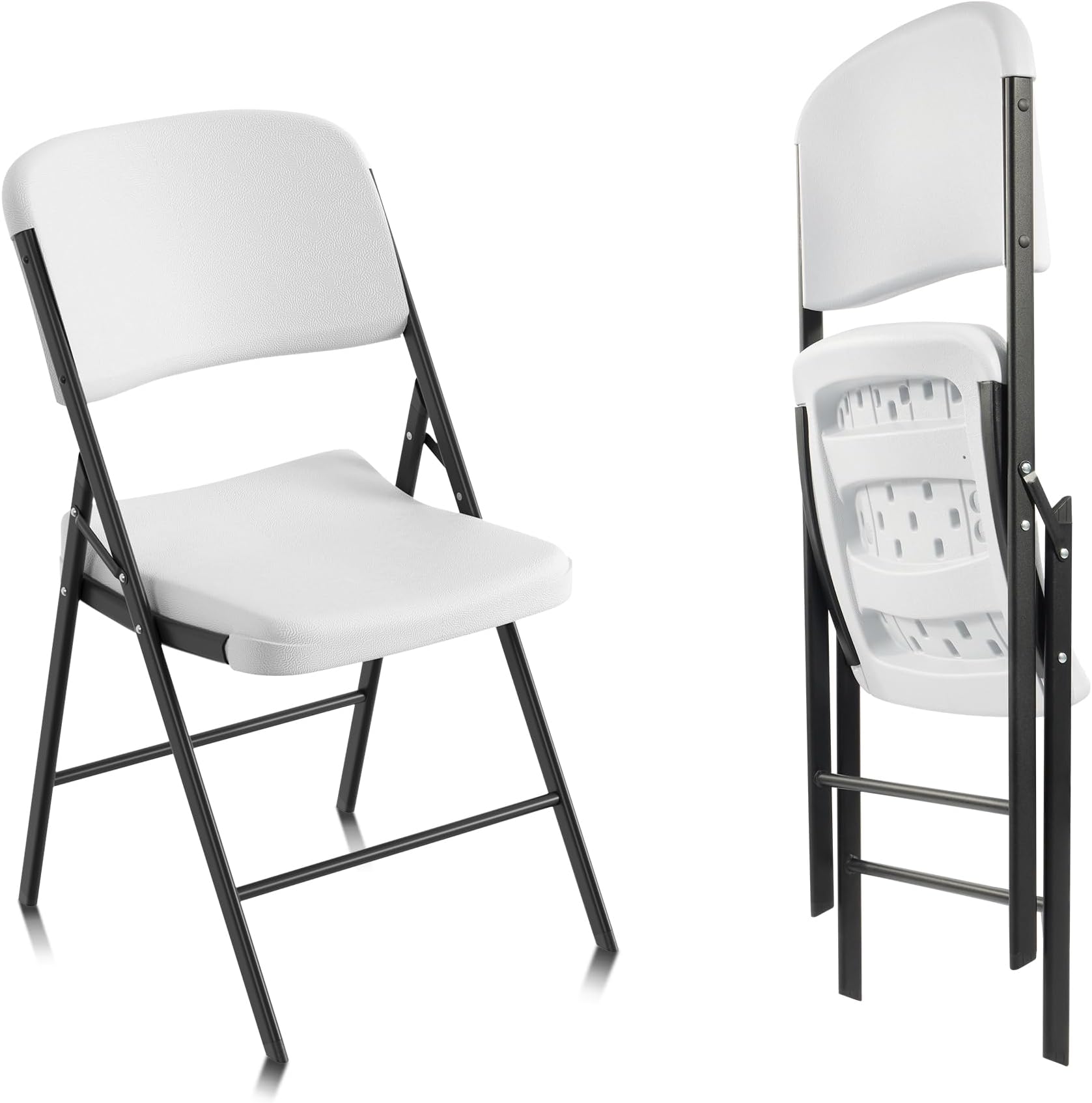 Elevon Folding Chairs Heavy Duty Plastic Chairs with 350-Pound Capacity for Home Office Camping Kitchen Dining Wedding Party Event Picnic, White, 2-Pack
