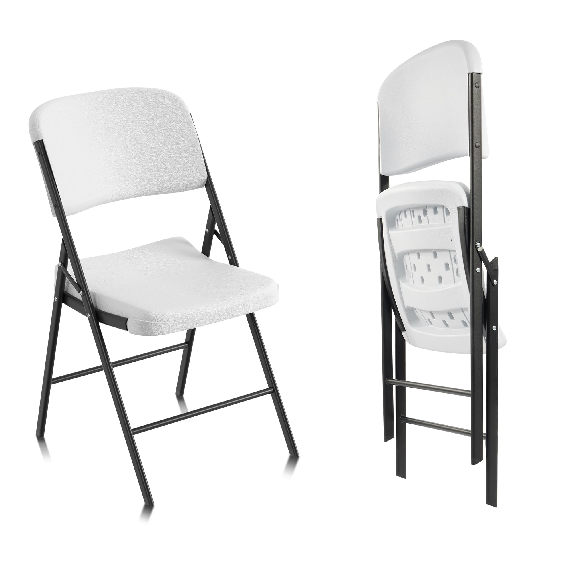 Elevon Folding Chairs Heavy Duty Plastic Chairs with 350-Pound Capacity for Home Office Camping Kitchen Dining Wedding Party Event Picnic, White, 2-Pack