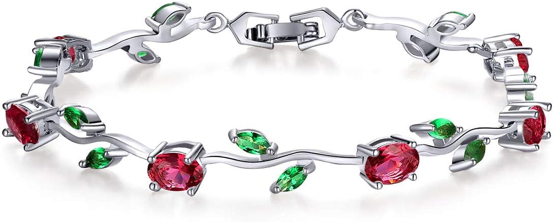 BISAERBISAER Lovely White Gold Plated AAA Cubic Zirconia Gemstone Flower Vine 7 Inches Bracelet for Mothers Girls Girlfriends