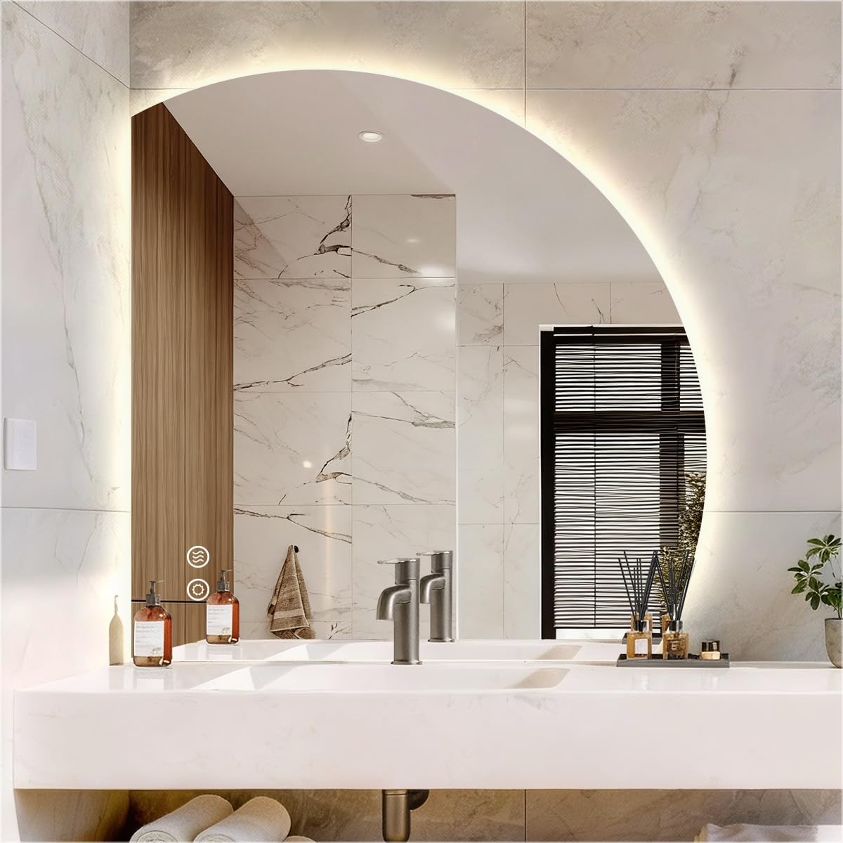 36" x 36" 1/4 Round LED Mirror for Bathroom, Backlit Lighted, Irregular 1/4 Round Lighted Mirror for Wall, Frameless Mirror for Vanity, Anti-Fog, Dimmable, UL-Listed, CRI 90+