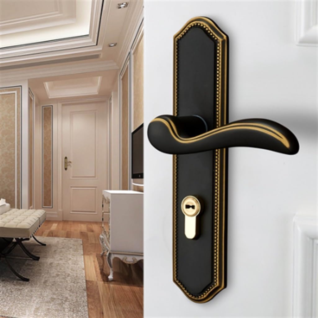 Copper Door Lock Interior Mute Solid Wood Room Black Full