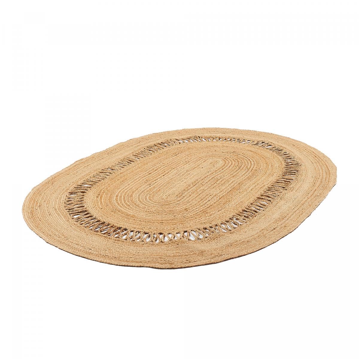 IMPALO Tapis Jute Salon, 160 X 230 Cm, Forme Ovale Élégante, Motif Rond Tressé, Beige, Tissé À La Main en Inde, Style Bohème, Kilim Authentique, 8232