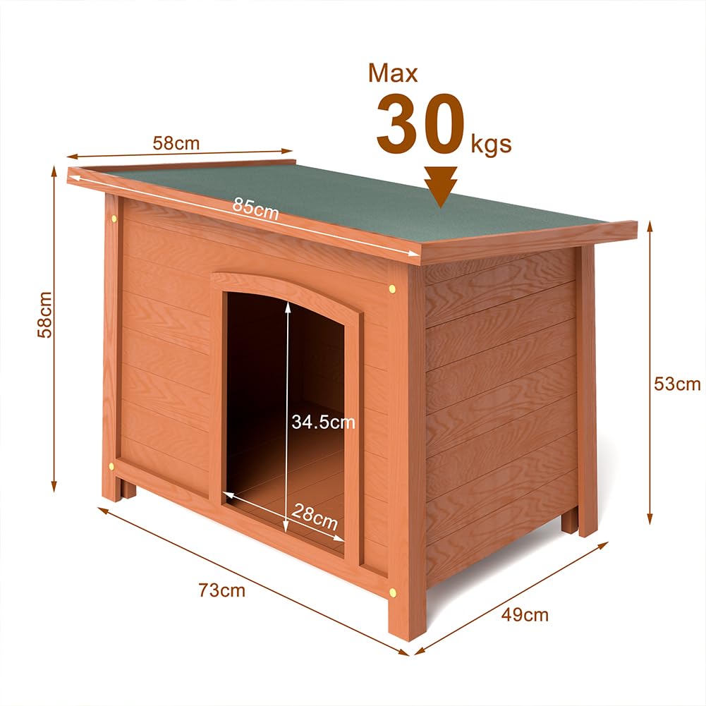 BAKAJI Cuccia per Animali Domestici in Legno di Cipresso, Casetta per Cani e Gatti con Tetto Apribile, Casa da Esterno ed Interno Resistente Alle Intemperie con Tettoia Asfaltata, 85 x 58 x 58 cm