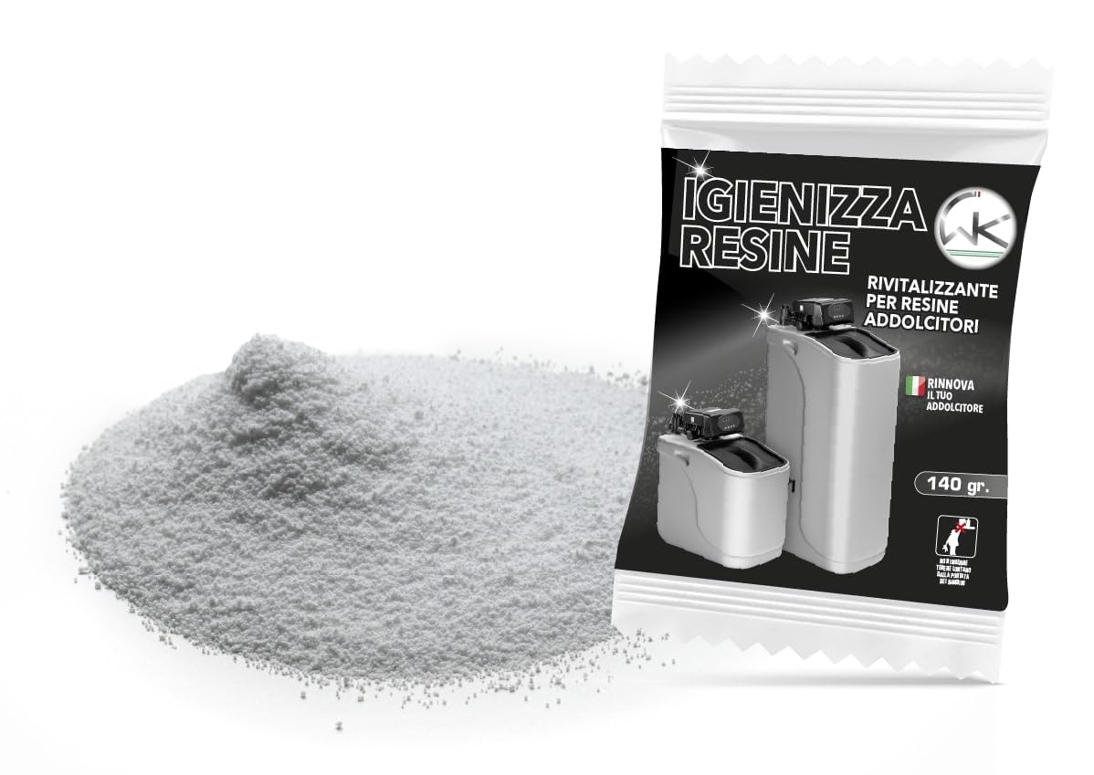 WK Igienizza Resine Addolcitore | Detergente, Decalcificante per Resine Addolcitore | Made in Italy | Confezione da 3 Bustine da 140 gr