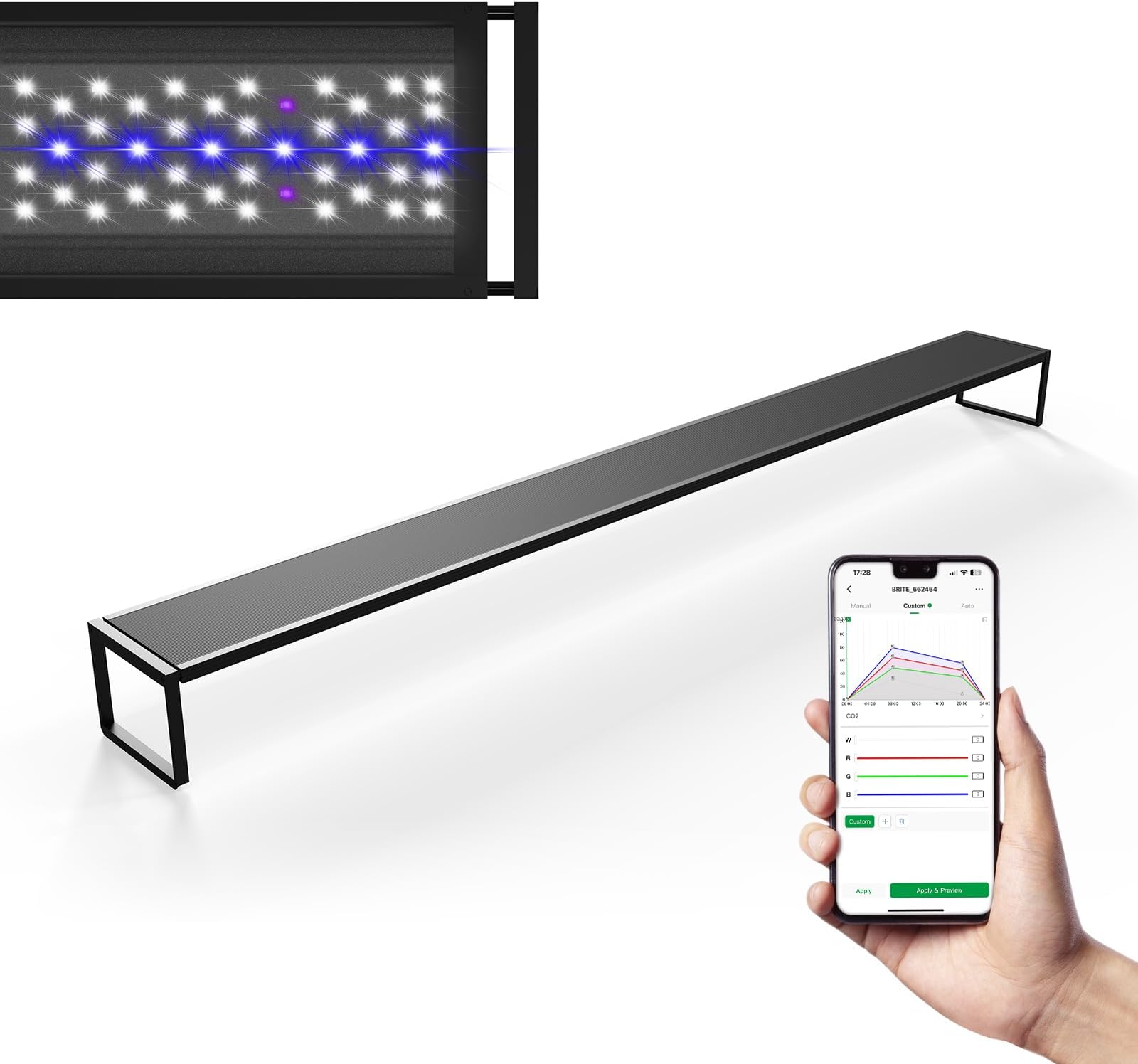 MagTool Brite Series Auto Aquarium LED Light with App-Controlled RGB+W LEDs, ADA Style Extendable Bracket, Supports Custom Sunrise/Sunset Colors in Manual/Auto/Custom Modes (Brite 120)