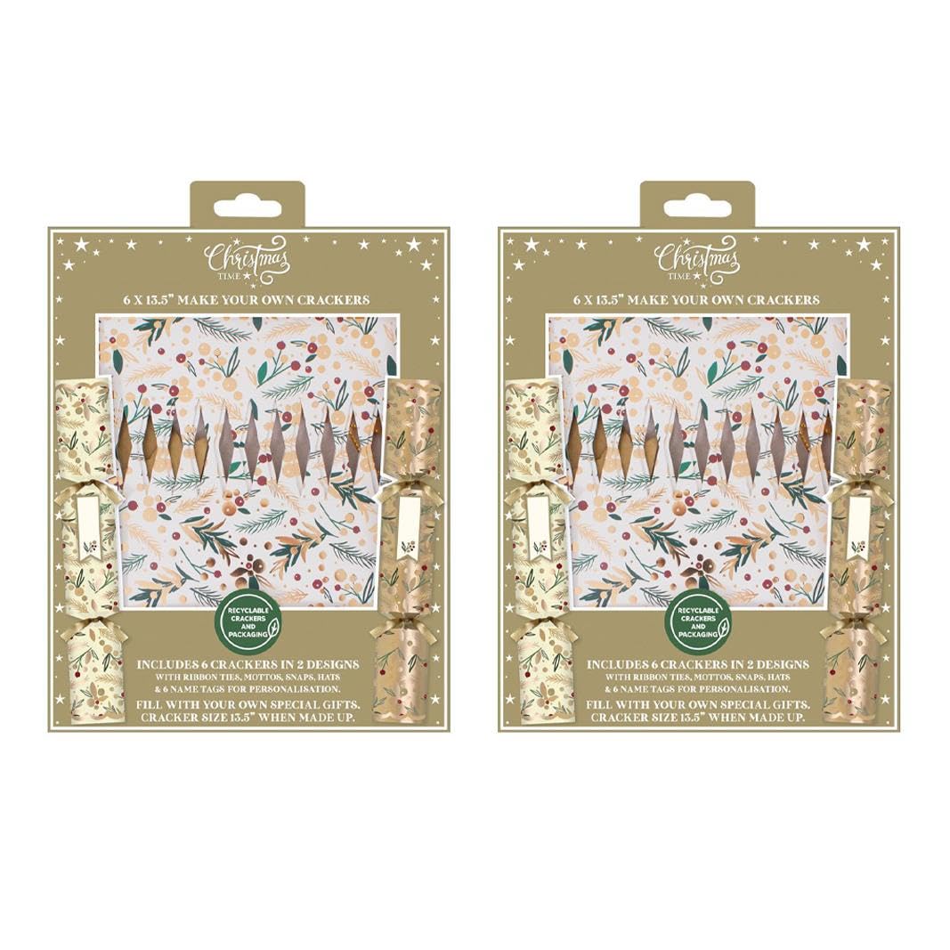 YöL 12 Make Your Own Christmas Crackers Gold And Cream Floral Berry Personalised Xmas Table Decoration Craft
