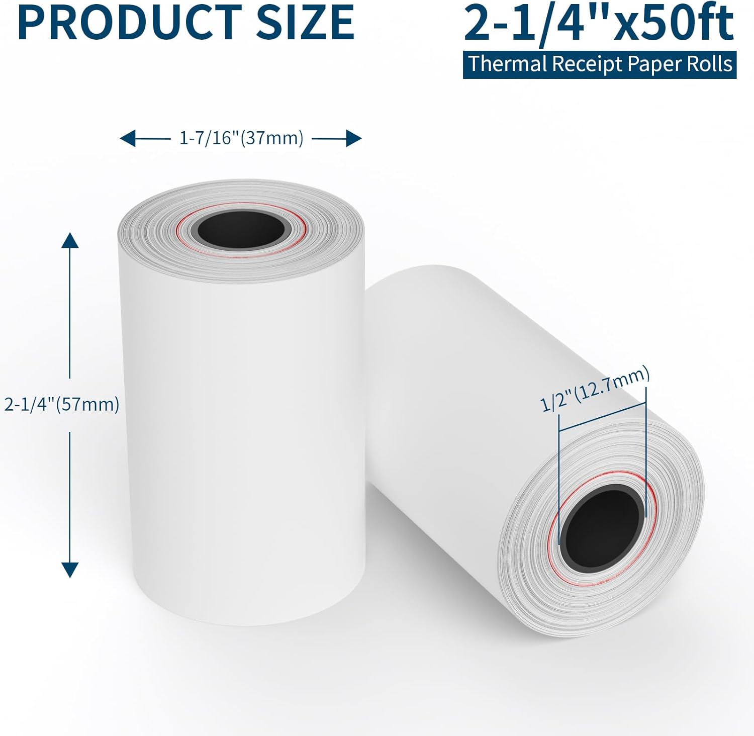 Thermal Receipt Paper, 2 1/4" x 50' Receipt Cash Register POS Paper (50 Rolls) - Image 2