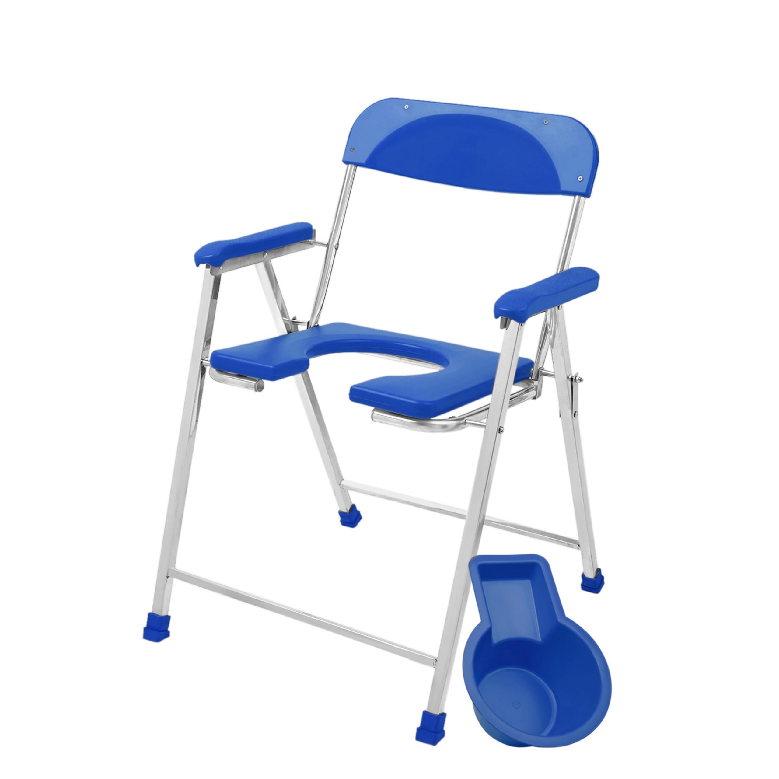 NEOSAFE Premium Folding Stainless Steel Shower Bathing Room Mobile Commode Stool Indian Toilet Seat For Elderly Disabled Men and Pregant Women Support (Blue)-image-43