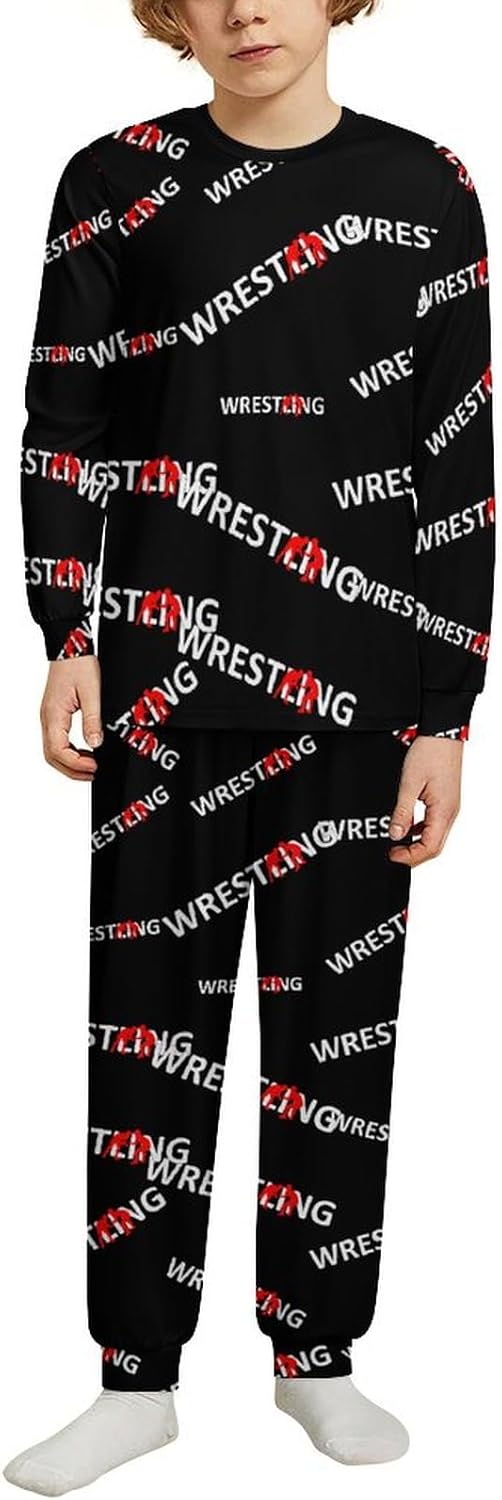 Wrestling Unisex 2 Piece Pajamas Set Sleepwear Tops and Bottom Loungewear Funny 12-14Y