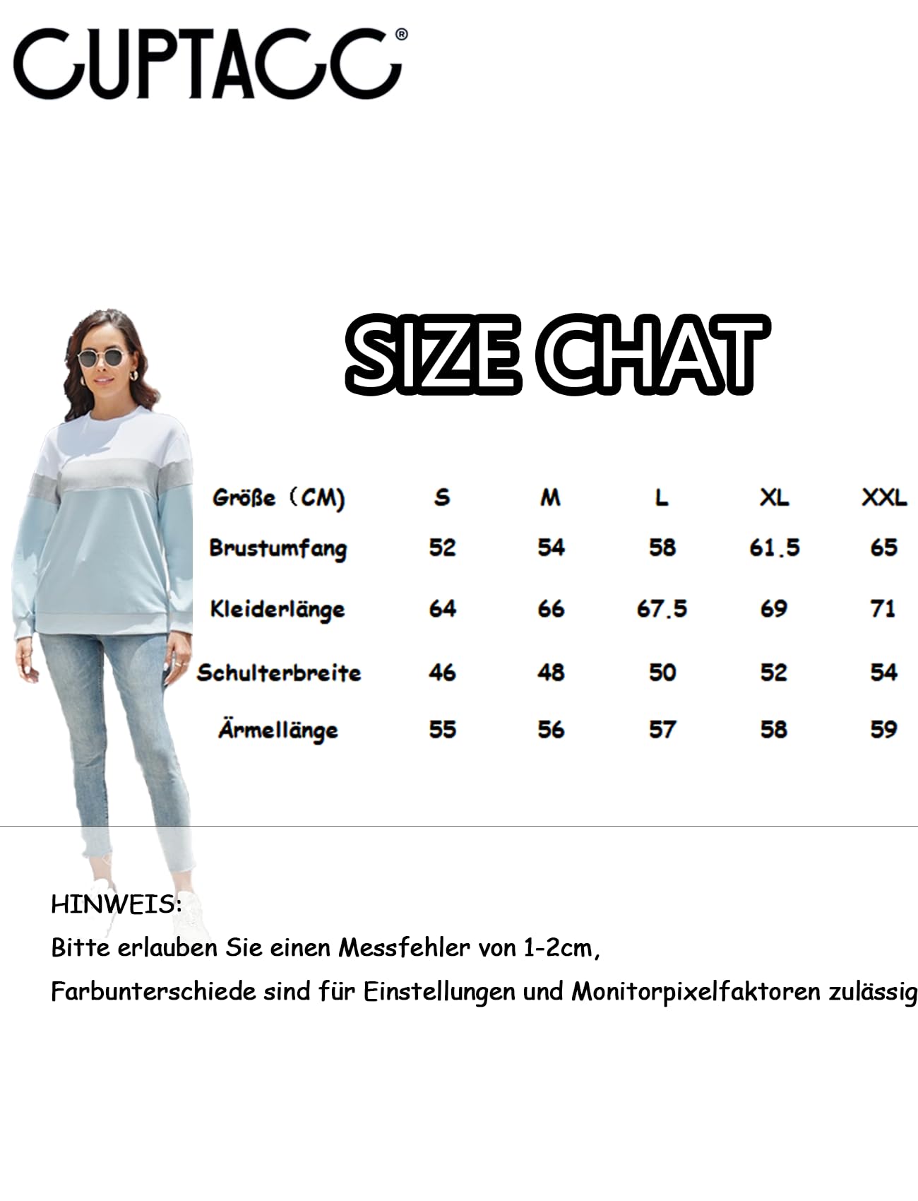 Cuptacc Sweat Femme sans Capuche Farbblock T-Shirts à Manches Longues Femme Col Rond Automne Poches Top Femme