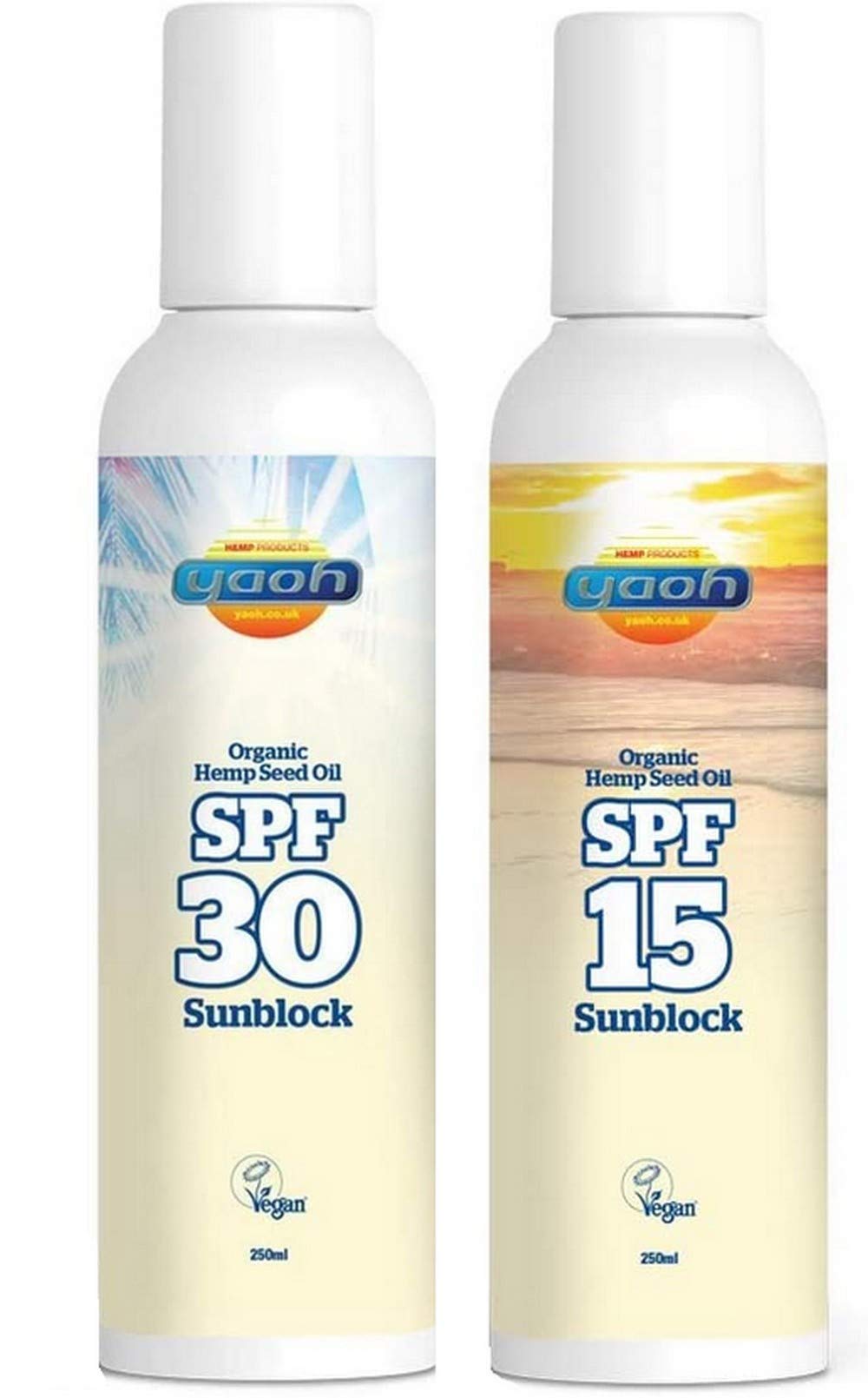 The HomeOutdoor® Yaoh Organic Hemp Seed Sun Pack - Sun Block SPF 30, Sun Cream SPF 15-2Pk