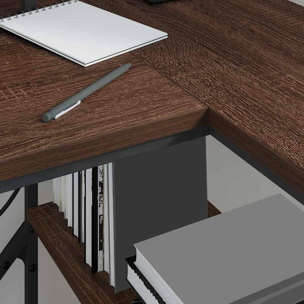 Escritorio con estante marrón efecto roble madera 120 x 79 x 86,5 cm mesa de trabajo con cajón e iluminación LED, espacio de almacenamiento para oficina y oficina en casa