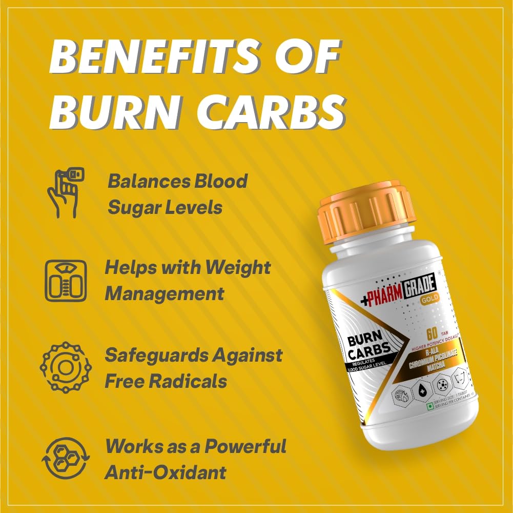 Pharmgrade Burn Carbs R-ALA For Weight management & Controls Blood Sugar With Alpha Lipoic Acid 300mg | Chromium Picolinate 300mcg |Fenugreek Seed Powder 100mg | (60 Tablets) Pharmgrade Burn Carbs R-ALA For Weight management & Controls Blood Sugar With Alpha Lipoic Acid 300mg | Chromium Picolinate 300mcg |Fenugreek Seed Powder 100mg | (60 Tablets)