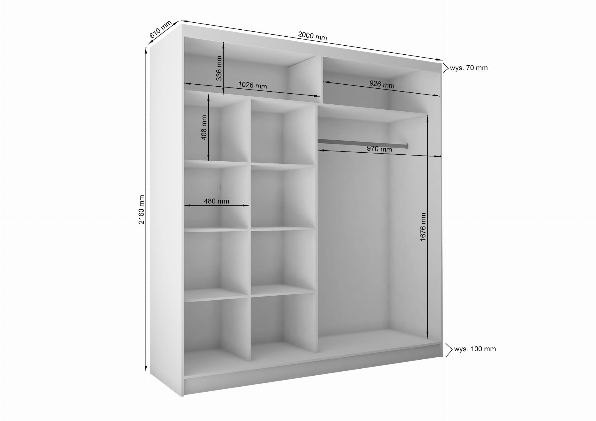 Schwebetürenschrank Lugo, Kleiderschrank mit 2 Türen und Spiegel, Moderne Garderobe in Farbe: Graphit/Graphit, Schrank in Größe: 200 x 216 x 61 cm