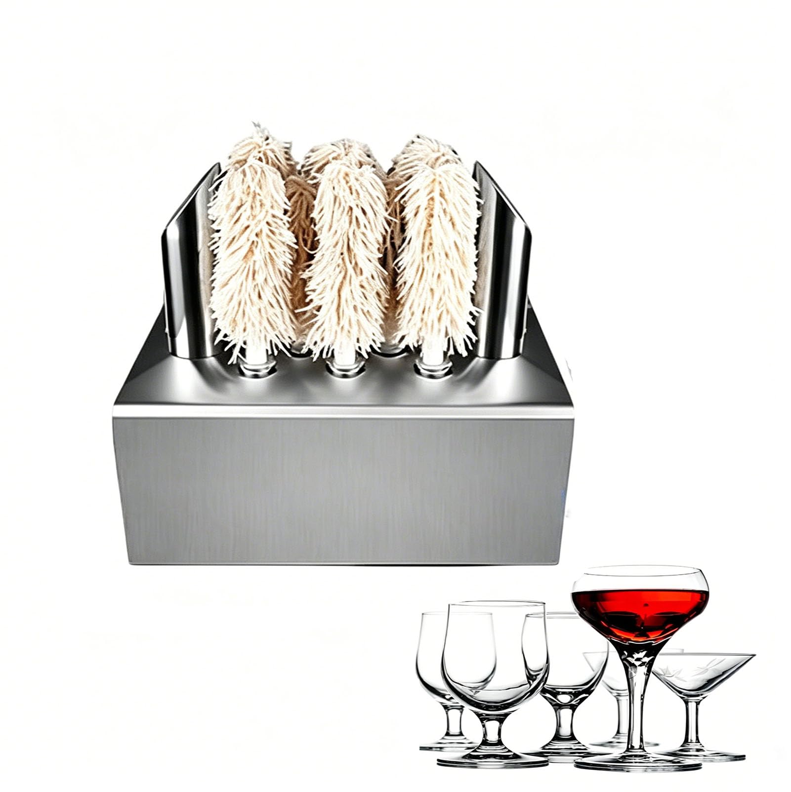 Lucidatrice Elettrica per Bicchieri da Vino, Lucidatrice Professionale per Bicchieri da Vino, 330-660 Tazze/Ora, Spazzole in Microfibra Rimovibili da 5/8, per Bar e Hotel,Argento,8Head