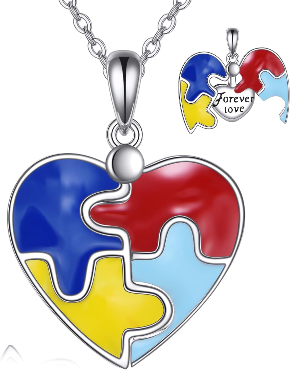 VONALA Autism Awareness Necklace for Women Heart Pendant Jewelry Gifts for Autistic Colorful Puzzle Piece Jewelry Gifts