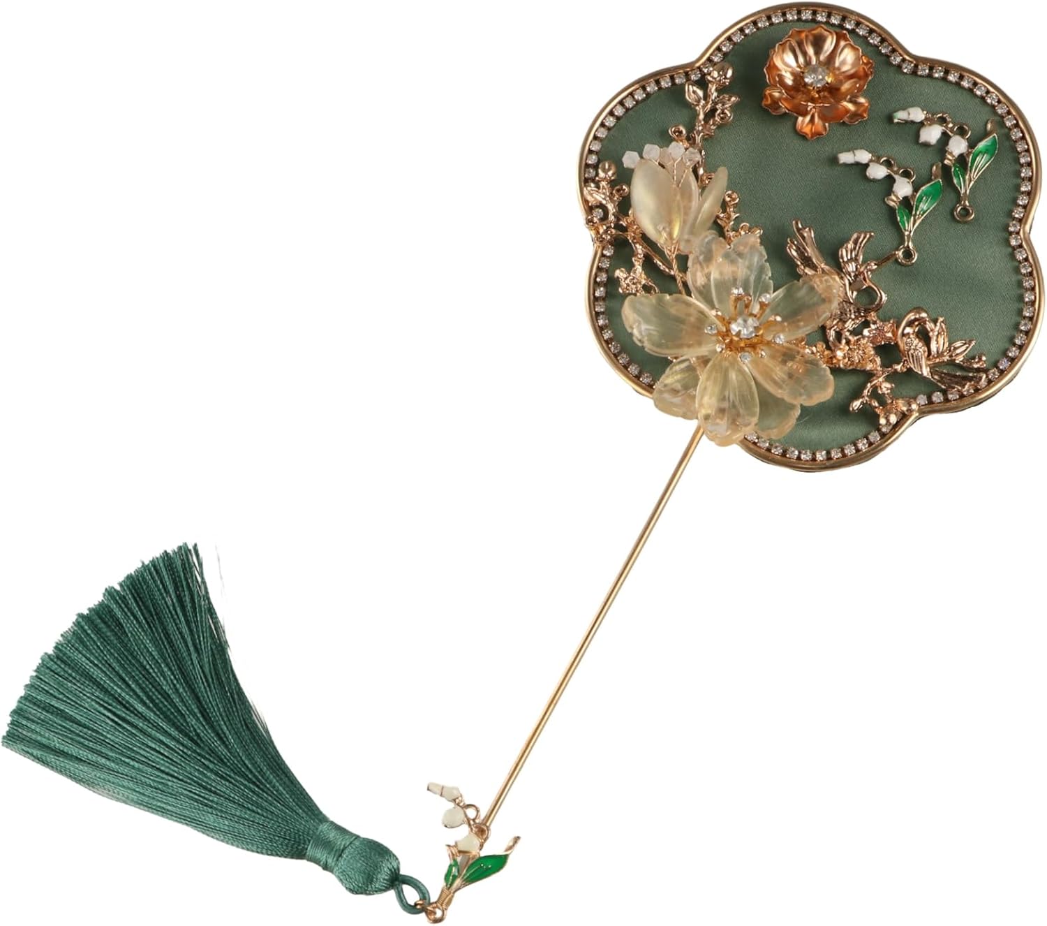 Vintage Phoenix Shaped Alloy Fans with Tassel - Round Fans for Wedding Bride Group
