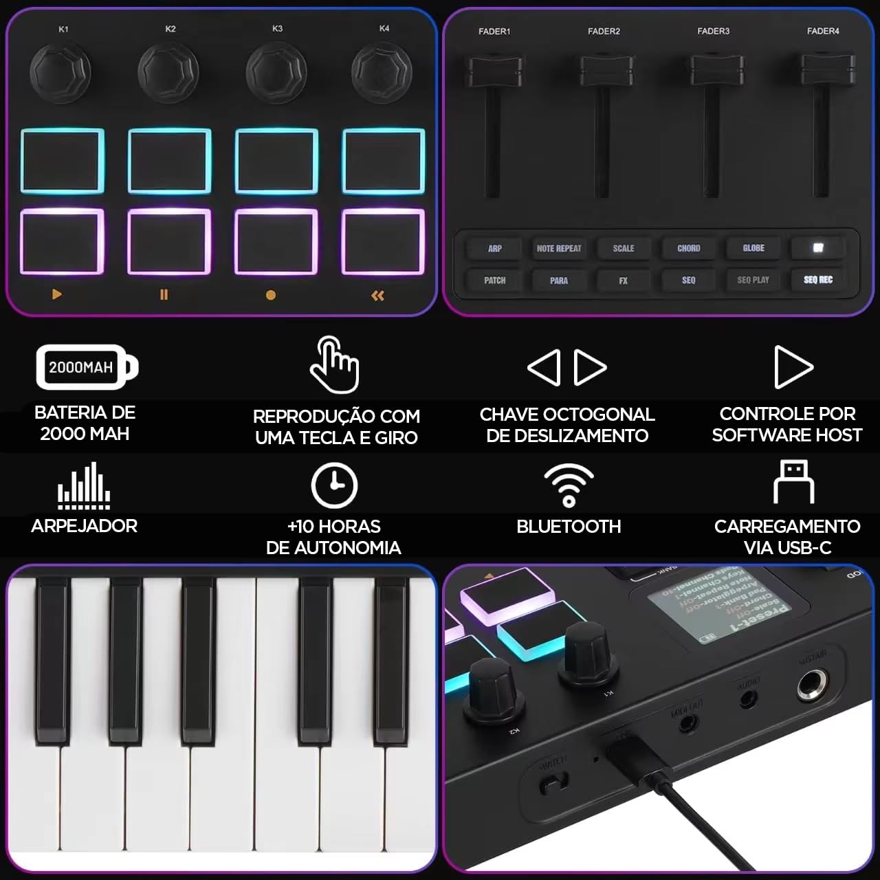 ANVAR M-VAVE Teclado MIDI SMK-37 PRO 37 Teclas Sensíveis com