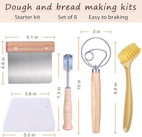 Miniatura 4 de Banneton - Cesta a prueba de pan, suministros para hornear pan redondo de masa madre de 9 pulgadas, kit de inicio para hacer pan, cestas de prueba