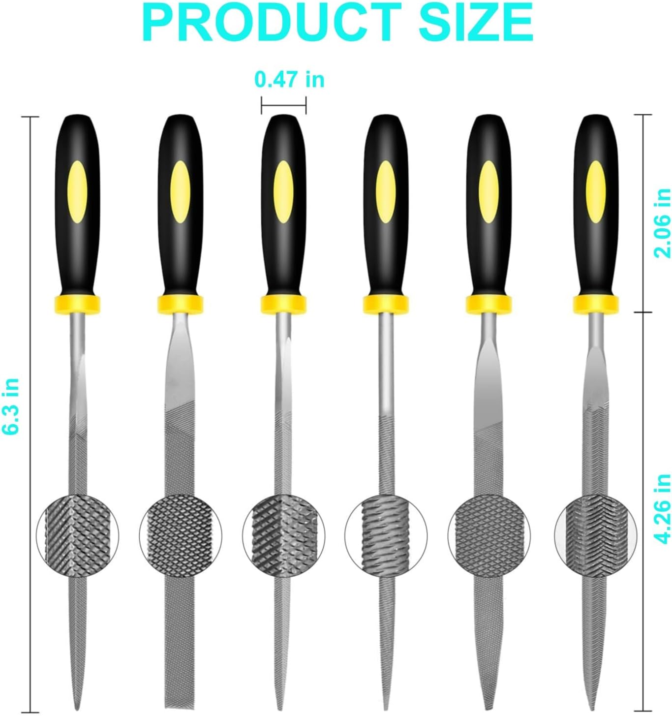 warmtree 6 Piece Metal Needle File Set - 4-inch,Carbon Steel Files for Metal, Wood & Jewelry | Includes Flat, Warding, Square, Triangular, Round, and Half-Round Files