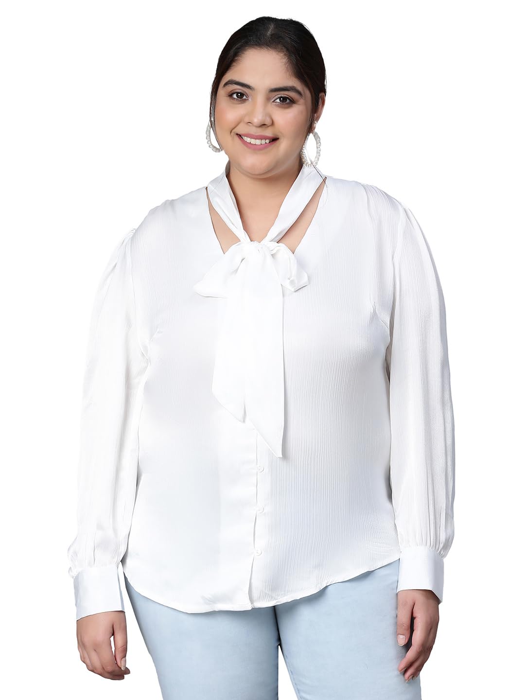 oxolloxo Women Plus Size V-Neck with Tie-Knot Long Sleeve Top-picture-39
