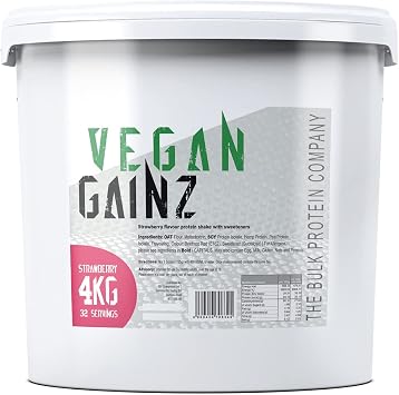 Vegan Gainz 4kg - Plant Based Protein Powder - Weight Gainer- 32 Servings & 30g Protein Per Serving - The Bulk Protein Company Strawberry